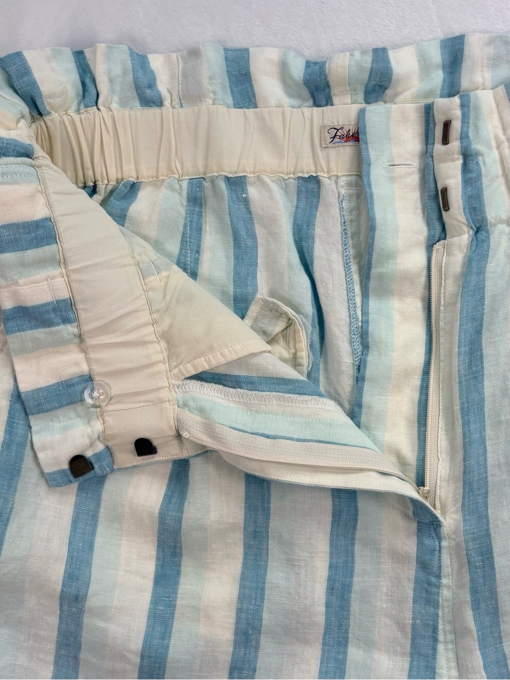 FAHERTY Cypress Catalina Stripe 100% Linen Paperbag Shorts Women’s Medium - Picture 6 of 9